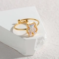 Elegant 18k gold stainless steel open ring featuring a colorful 3D bear on stone base - Iridescent Bear (R782-xiaoxiong)