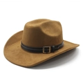 Klassieke bruine suède western cowboyhoed met brede rand en decoratieve zilveren gesp - M (56-58cm) / Khaki