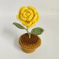 Handmade crochet yellow rose in brown knitted pot for desk or car decoration - Yellow Rose Potted Plant Finished