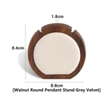 Walnut wood necklace stand with gray velvet lining for round pendant display - Round Pendant Stand - Grey Velvet