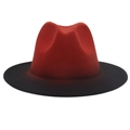 Detailed view of two-tone red and black gradient wool felt fedora with a pinched crown - M (56-58cm) / Rust Red + Black