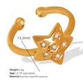 Anello a stella in acciaio inossidabile dorato con strass misura US 7 regolabile - US 7# / Stile Pentagramma Cavo (JZ34)