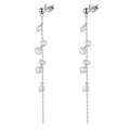 Elegant S925 sterling silver tassel earrings with natural white freshwater pearls - GPE08-P Long Pearl Tassel Earrings / Silver