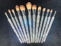 12pcs professional makeup brush set with silver rhinestone handles and gradient bristles - 12pcs Set / Silver with White Mixed Rhinestones