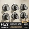 Set of 6 gun grey suction cup hooks made of space aluminum and ABS for bathroom storage - 6 PCS-Round Hook / Gun Grey