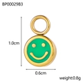 Macro view of gold sand-finish smile face pendant with green enamel, 1.0cm by 0.6cm size - Gold Round Green Smiley-BP00029B3