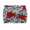 Detail of bohemian wide headband with gray leopard print and vibrant red floral pattern - Grey Leopard Red Flower