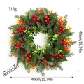 Artificial Christmas wreath with red berries, pine cones and green needles, 40cm diameter - Medium Bright Yellow Leaf Decorative Style (20)