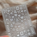 Silver 3D embossed Christmas nail stickers featuring snowflakes and festive trees - M-1216 3D Relief Silver Bronzing Christmas