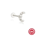 S925 sterling silver crescent moon cartilage earring with ball cluster and flat back post - Silver-tone #6 (C-Shape Texture)