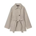 Cappotto di lana color avena con doppio colletto e cintura regolabile da donna - XS / Color Farina d'Avena