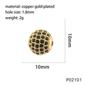 10mm gold plated round bead with black zircon pavé for DIY necklace making - P02101 Round Bead
