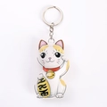 Cute Japanese lucky cat keychain made of premium white and yellow PU leather - Lucky Cat - Ten Million Ryo