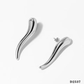 Polished silver stainless steel chili pepper stud earrings with a glossy mirror finish - Silver Large Earrings (D2537)