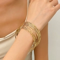 10-piece gold minimalist bangles set featuring textured hammered finish for women - Gold (S245)