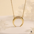 Detail of 18k gold plated crescent moon pendant with micro-paved zircons and fine chain - Crescent Moon Style (NE2277-B)