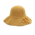 Ginger yellow knitted fisherman hat with decorative bow for summer sun protection - Yellow