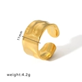 Minimalist wide gold-plated stainless steel open ring with 11mm hammered surface finish - Adjustable Open / Wide Irregular Hammered Style (HF-J1346) / Gold