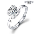 Classic S925 sterling silver four-prong solitaire ring with brilliant round zircon - Adjustable Open / Flush Set Bull Head 1ct