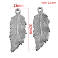 Colgante de pluma en acero inoxidable plateado para joyería DIY de 32x13mm tamaño - Color Acero