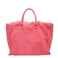 Large capacity canvas tote bag in bright pink with fringe details and double handles - Pink