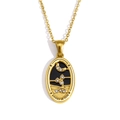 18K gold plated tarot necklace featuring black enamel Knight of Cups oval pendant - Oval Tarot - Knight of Cups / Gold