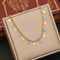 Collier chic en acier inoxydable doré avec pendentifs étoiles en émail bleu - Style de Chaîne Cubaine Étoile Or Bleu (2#)