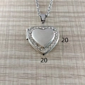 Silver heart locket necklace with rhinestones, openable DIY photo pendant, 20mm size - Rhinestone Style with Chain / Silver