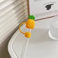 Yellow pineapple silicone straw cover cap for 10mm drinking straws with secure ring - Pineapple / 10mm-Individual Package