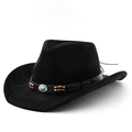 Cappello da cowboy nero in finta pelle scamosciata con fascia etnica per uomo e donna - M (56-58cm) / Nero