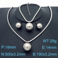 Three-piece titanium steel jewelry set with 18K gold hollow ball pendants and snake chains - 18mm Pendant 3-Piece Set (Necklace + Bracelet + Earrings) / Silver