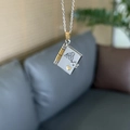 Titanium steel book pendant necklace with two-tone silver and gold finish in a heart style - 03 Two-tone Spanish Granddaughter Style