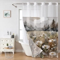 Detail of waffle weave shower curtain with forest daisy watercolor print and reinforced grommets - SYL-3 (Vibrant Forest Daisy) 181x188cm Single Curtain