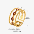 Retro Goldfarbener Edelstahl-Ring mit rotem Emaille-Rautenmuster und Seiltextur-Design - Roter Dreilagiger Wellenstil