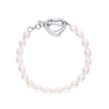Bracciale di perle d'acqua dolce in argento 925 con chiusura a T a forma di cuore - Chiusura OT in Argento + Bracciale di Perle di Riso