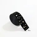 4cm Black velvet Christmas ribbon with metallic gold star print for tree decoration - 4CM Black Star Ribbon (2M/Roll)