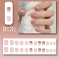 Pink gradient press-on nails set with 3D bows, white hearts, and small pearl accents - Pink Gradient Butterfly Pearl Style (D131 Glue Style)