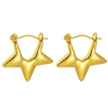 Polished 18K gold star hoop earrings for women with a minimalist 3D geometric design - High Polished Star Hoop