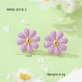 Purple daisy titanium steel stud earring with gold center and 1.8cm diameter design - Purple Pearl Earrings