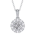 Close-up of S925 sterling silver sunflower pendant with moissanite stones and shining halo - Sunflower Halo Style (P13529) + GRA Certificate