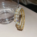 Elegant multi-layer gold pearl bangle with sparkling diamonds in a minimalist open design - Triple Layer Staggered Diamond Style (3# Bracelet-Gold)