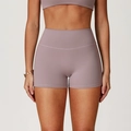 Pantaloncini da yoga a vita alta da donna e top coordinato in tessuto opaco rosa fumo - Viola taro