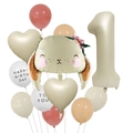Detail van konijn folieballon met nummer 1 voor de eerste verjaardag feestversiering - Konijn en Nummer 1