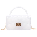 White semi-transparent jelly bag with diamond quilting and beaded handle crossbody chain - Clear White
