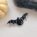Gothic bat brooch with black crystal and silver wings for Halloween fashion style - Bat Style / Black