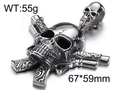 Punk mechanical skull pendant with crossed pistols in silver-tone stainless steel - Double Gun Skull Style (KP43973-BD)