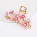 Pink ginkgo leaf hair claw clip with golden alloy base and white faux pearls - HS02636 Pink