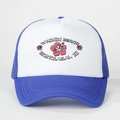 Trucker-Mütze in Blau-Weiß mit Hibiskusblüten-Druck und Waikiki-Beach-Schriftzug - Königsblau