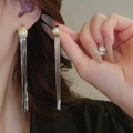 Elegant gold pearl stud earrings with long silver snake chain tassels for women - Pearl Gold & Silver Snake Chain Tassel Style (45# Silver Earring Post - Gold-Silver)