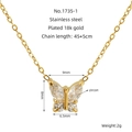 Élégant collier papillon plaqué or 18k avec incrustation de zircon brillant sur fond blanc - Blanc
